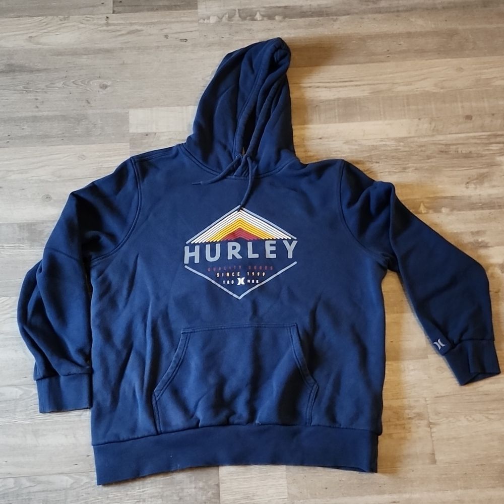 Hurley Navy Blue Pullover Hoodie with Multi-Color Logo